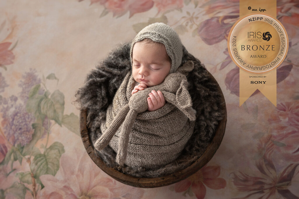 Newborn baby  bronze awarded image,  newborn baby girl in bowl